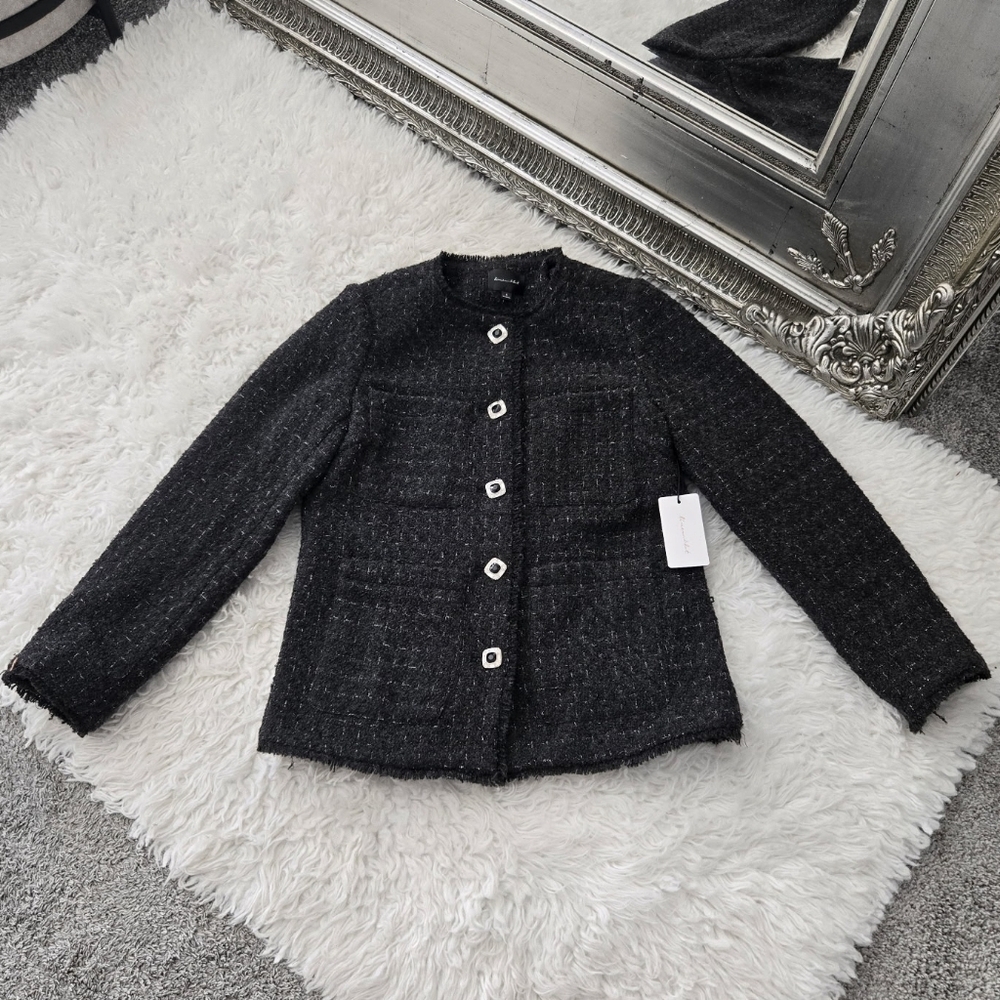 Line and Dot TWEED JACKET. Charcoal. Perfect for a sophisticated look. Size Smal